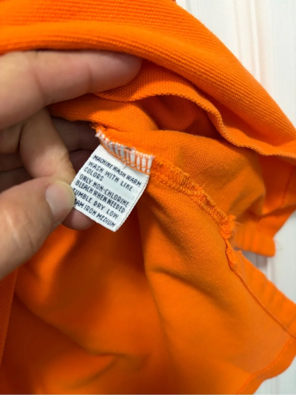 Ralph Lauren Orange Short-Sleeve Polo with Navy Pony vintage 90s preppy faded
